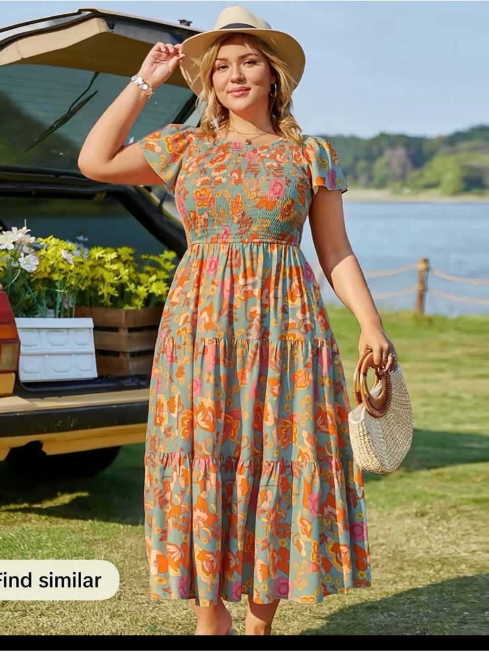 Chic Floral Maxi Dress in Blue and Orange